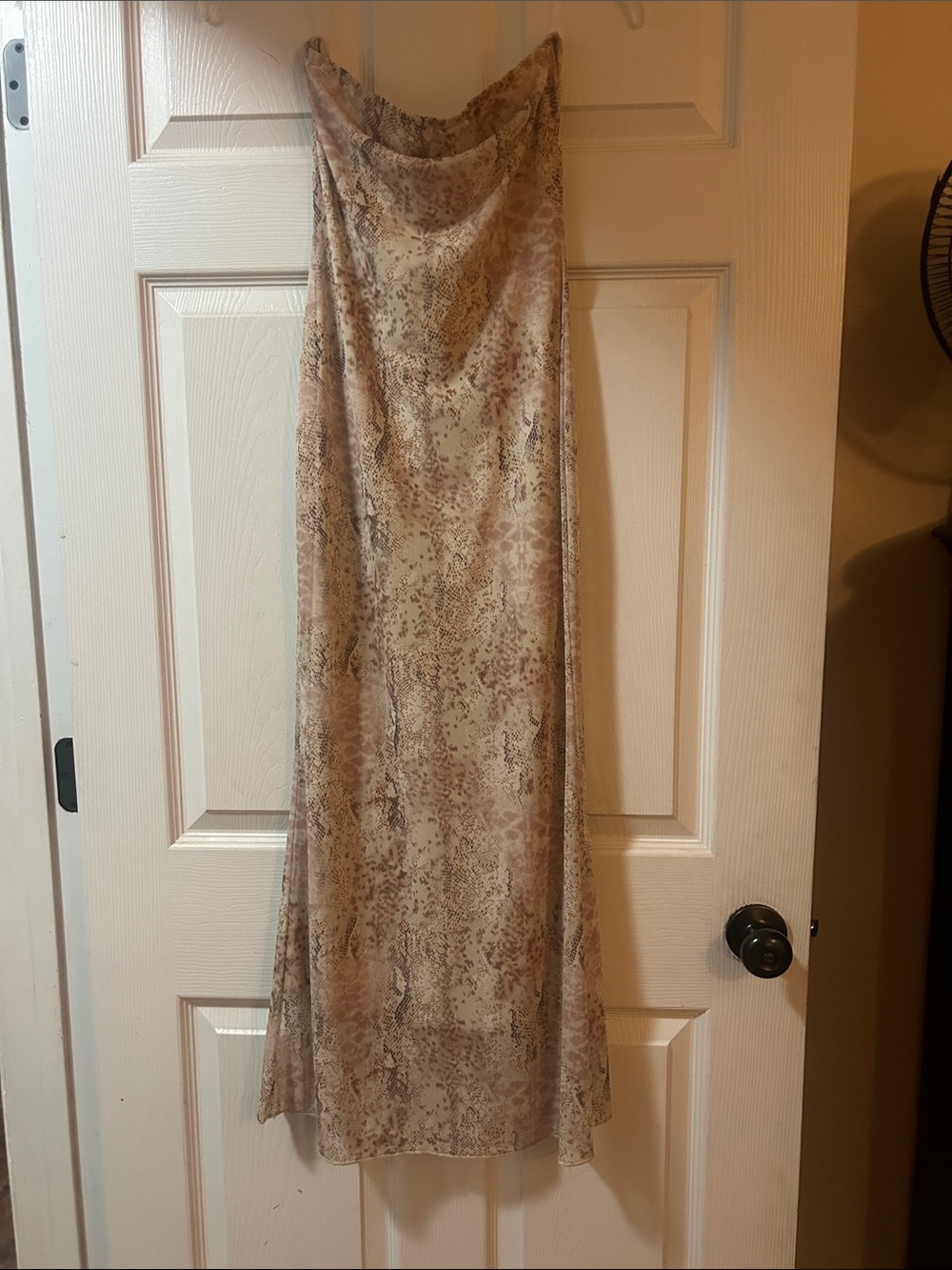 See You Monday Strapless Slip Dress in Beige and Brown Snake Print